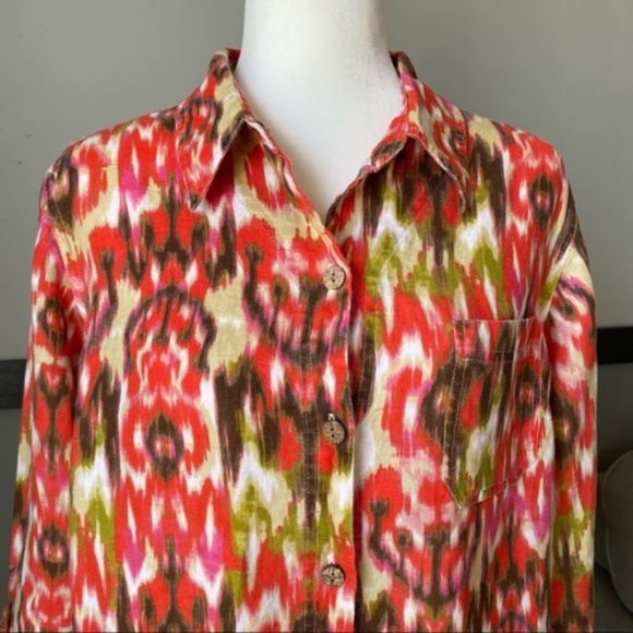 JONES NEW YORK SPORT button down shirt 3/4 sleeve collar neck watercolor - Picture 8 of 14